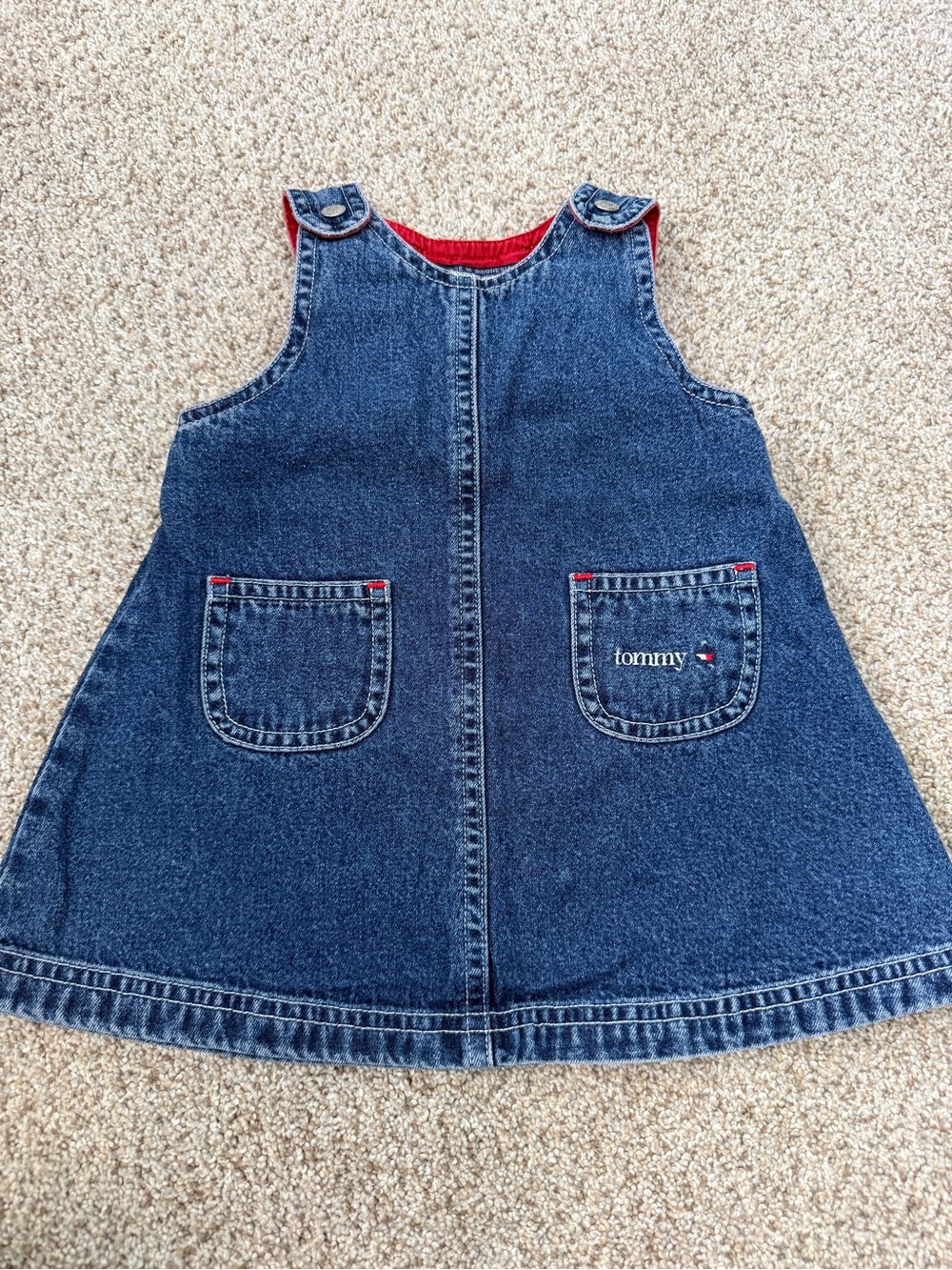 Tommy Hilfiger Denim Jumper Dress Blue Red Vintage 90s